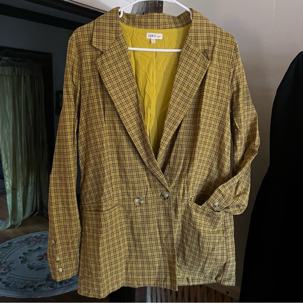 Lunik Plaid Yellow Blazer Suit Jacket